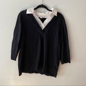 CJ Banks Black and White Collared Top